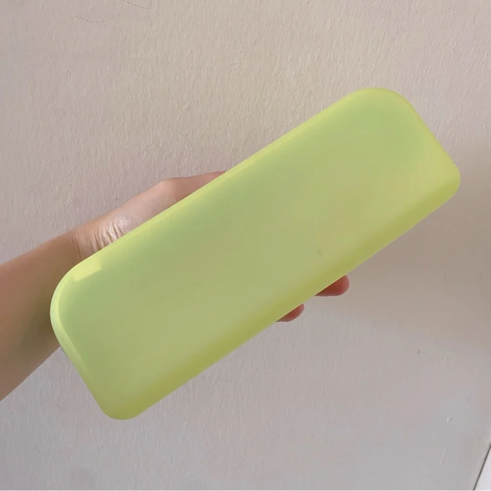 Yellow Silicon Pencil Case with Blue Zipper